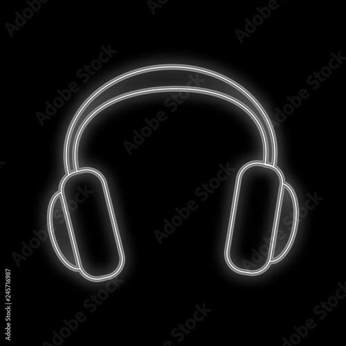 Wall Murals Beautiful Abstract Neon Bright Glowing Icon Full Size Signboard With Music Headphones And Copy Space On Black Background Vector